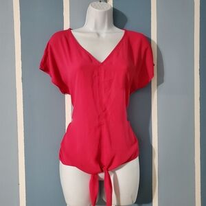 INC International Concepts V-Neck Tie-Front Blouse in Bright Pink